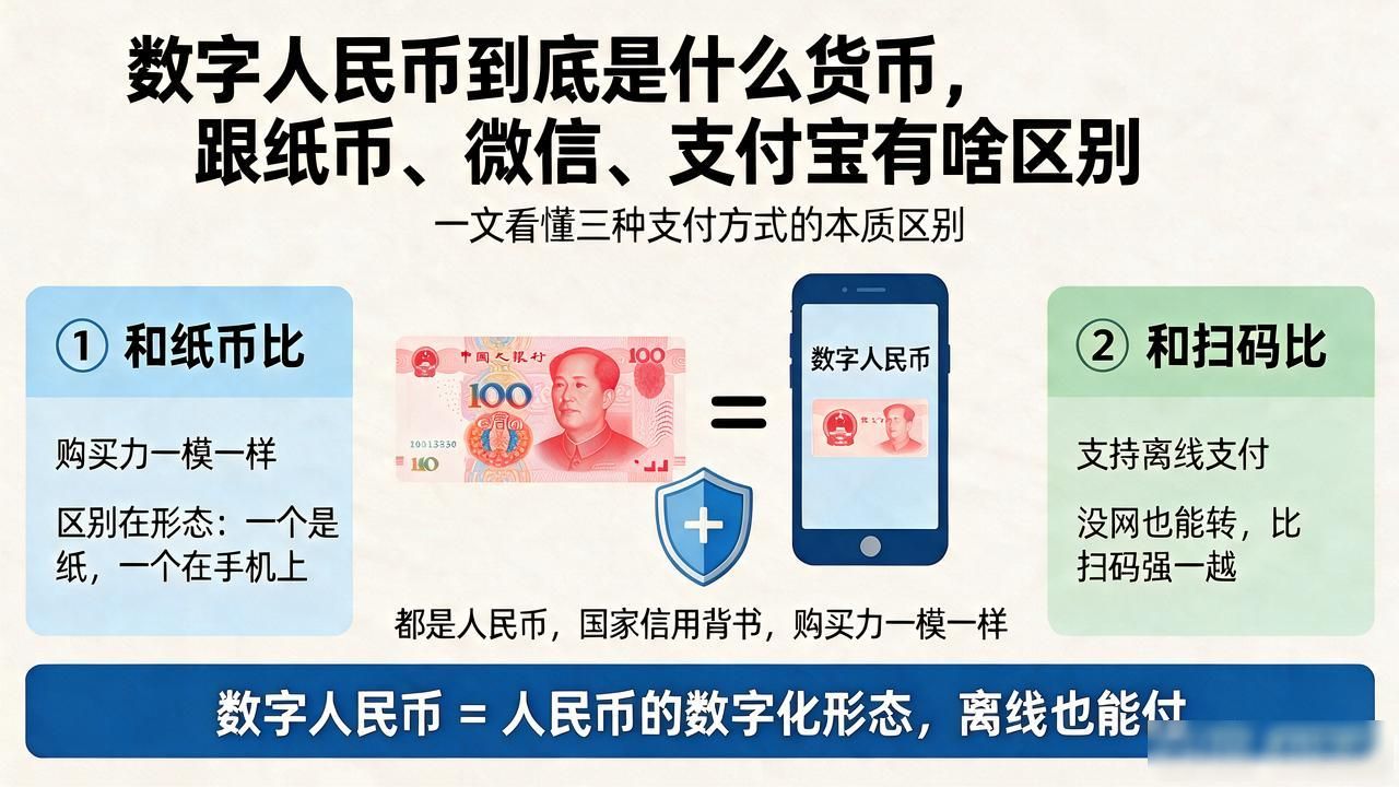 数字人民币到底是什么货币，跟纸币、微信、支付宝有啥区别